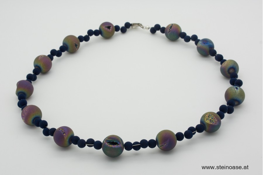 Kette Achat Druse "Aura" & Lava blau